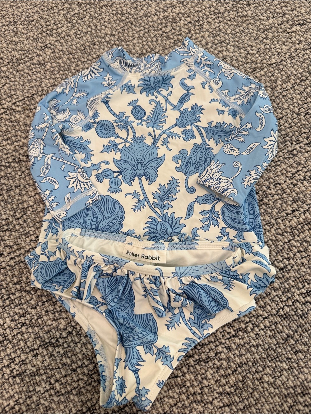 Roller Rabbit White and Blue Floral Ruffle Swim Set